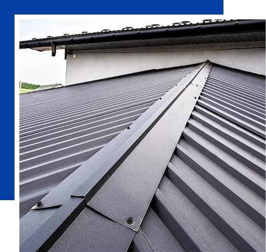 Gutter system for a metal roof. Holder gutter drainage system on the roof.