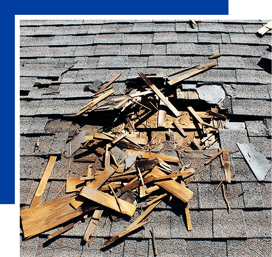 Roof construction site. Removal of old roof, replacement with new shingles, equipment and repair. Roofs are a very important part of all housing projects around the world.
